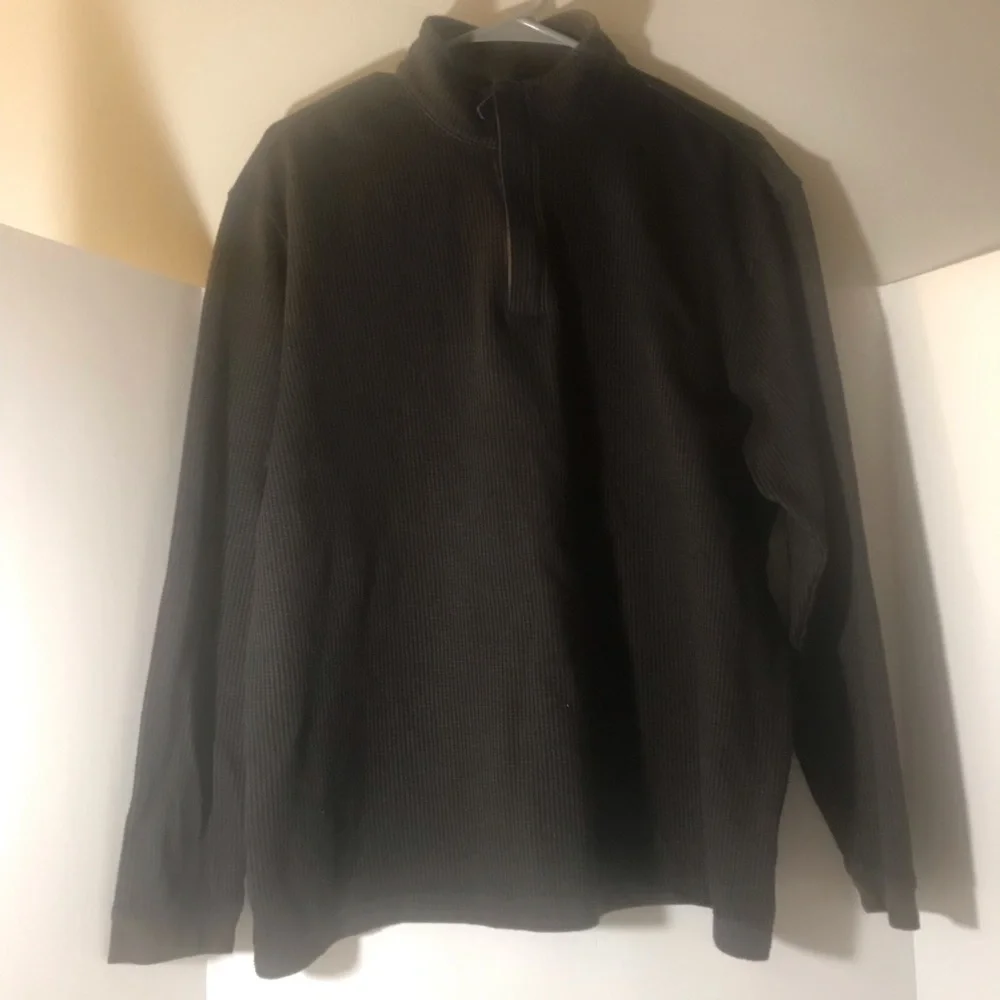 Haggar sweater size large long sleeves mid zip brown fisherman Cabincore